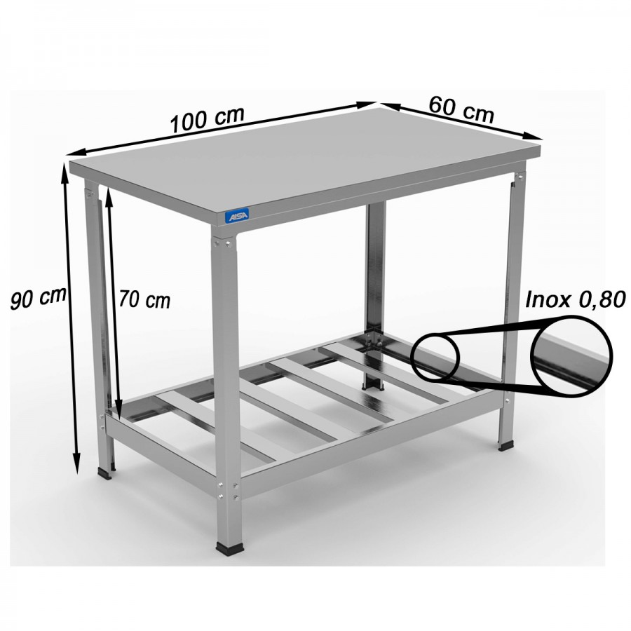 Mesa de Inox Paneleiro Simples Vazado 60 x 100 - Aisa